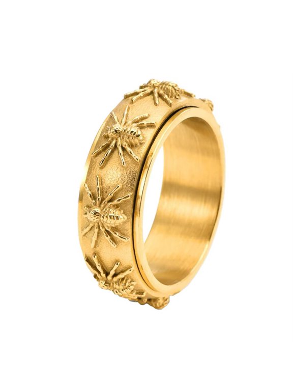 Men's Stainless Steel Anxiety Relief Vintage Rotatable Hip Hop Spider Ring Gold Size 13