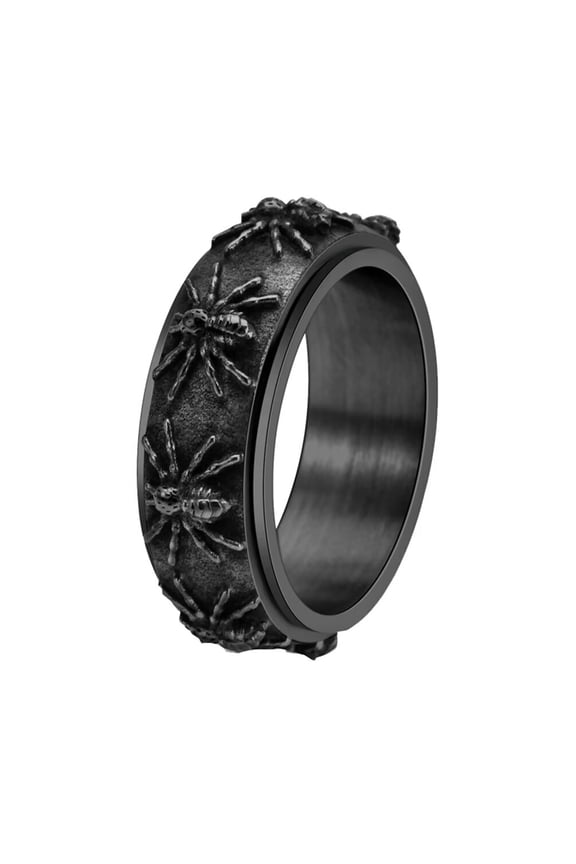 Men's Stainless Steel Anxiety Relief Vintage Spinning Hip Hop Spider Ring Black Size 11