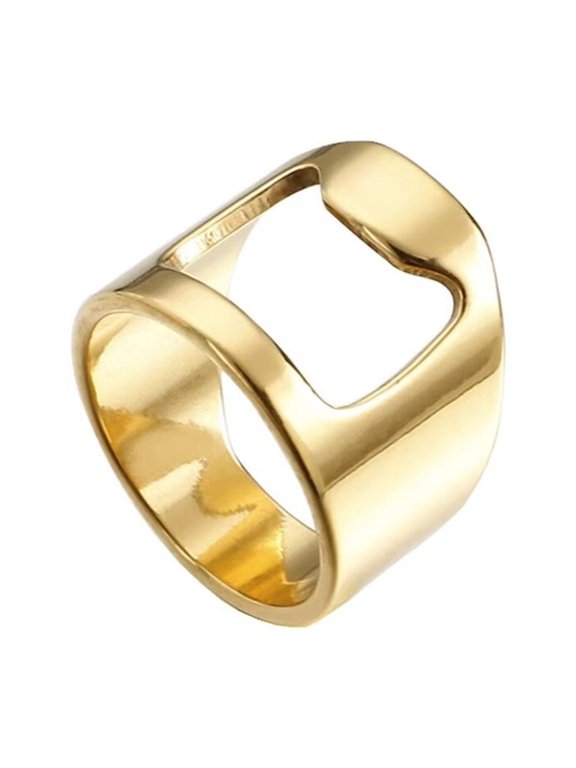 Men's Stainless Steel Beer Bottle Corkscrew Tool Creative Versatile Finger Bottle Opener Ring Lightweight Pack Nightclub Party Gold Size 10