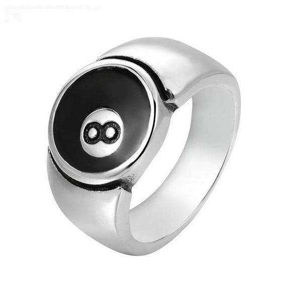 PAMTIER Men's Stainless Steel Billiard 8 Ball Signet Lucky Gothic Biker Ring Silver Size 6