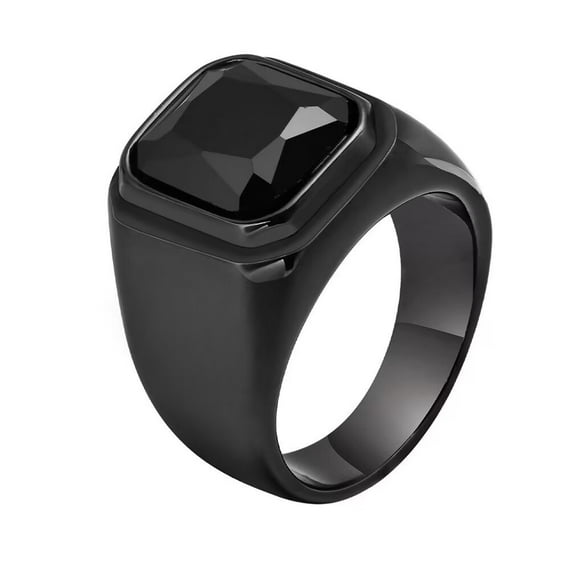PAMTIER Men's Stainless Steel Black Plated Ring with Square Black Gem Stone Size 7