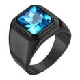 thumbnail image 1 of PAMTIER Men's Stainless Steel Black Plated Ring with Square Light Blue Gem Stone Size 6, 1 of 5
