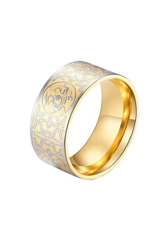 Men's Stainless Steel Chinese Ancient 4 Guardian Beast Dragon White Tiger Suzaku Basalt Amulet Ring Gold Size 10