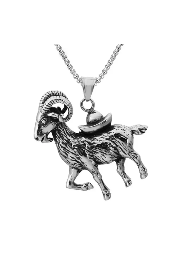 Men's Stainless Steel Classic Vintage Punk Goat Carrying Gold Coin Skeleton Animal Sheep Pendant Necklace No Chain