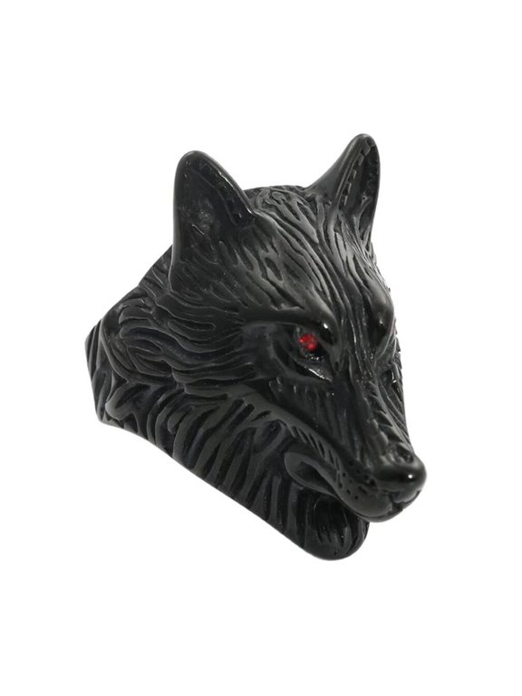 Men's Stainless Steel Cool Domineering Gothic Tribe Wolf Head Ring with Red Eyes Personality Retro Punk Band Wolf Totem Black Size 10