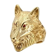 PAMTIER Men's Stainless Steel Cool Domineering Gothic Tribe Wolf Head Ring with Red Eyes Personality Retro Punk Band Wolf Totem Size 10
