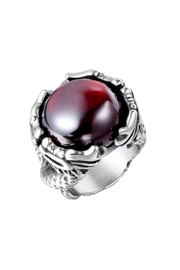 Men's Stainless Steel Cool Dragon Claw Red Gemstone Ring Vintage Cut Out Special Pattern Carved Vintage Gothic Biker Red Size 11