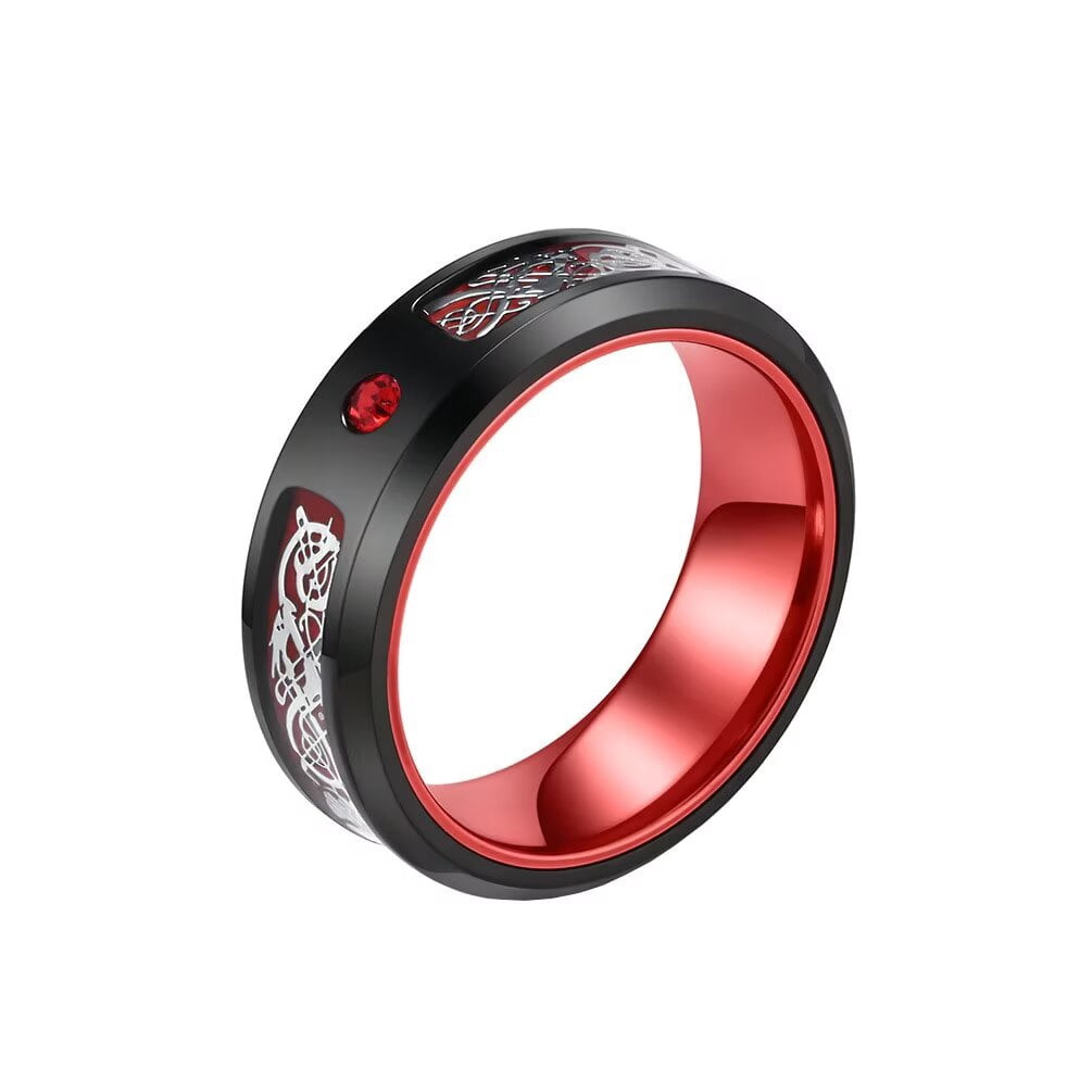 PAMTIER Men's Dragon Ring - Stainless Steel Vintage Style Ring With Multicolor Gemstone