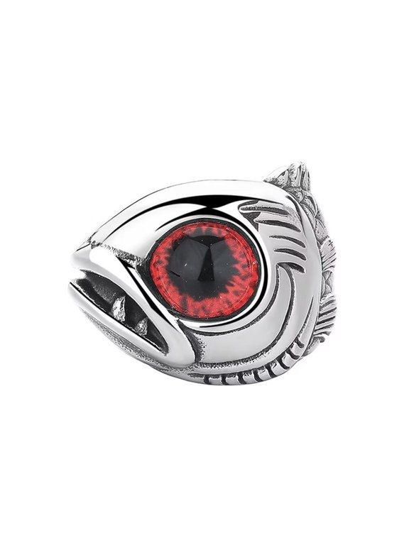 Men's Stainless Steel Creative Hip Hop Chinese Koi Carp Cyprinoid Fish Skeleton with Devil Bloody Eye Gemstone Biker Ring Red Size 13