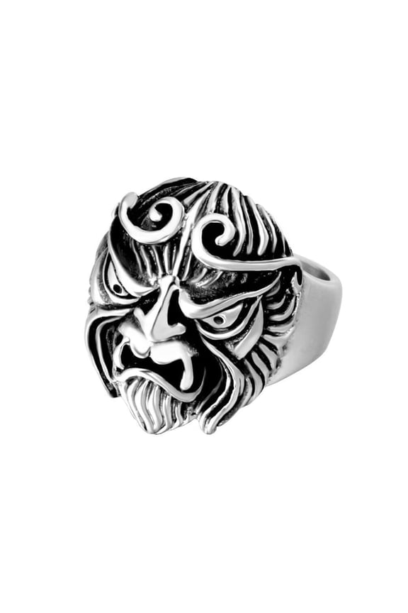Men's Stainless Steel Domineering Cool The Journey to the West Sun Wukong Profile Picture 12 Chinese Zodiac Monkey Ring Silver Size 12