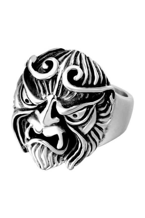 Men's Stainless Steel Domineering Cool The Journey to the West Sun Wukong Profile Picture 12 Chinese Zodiac Monkey Ring Silver Size 9