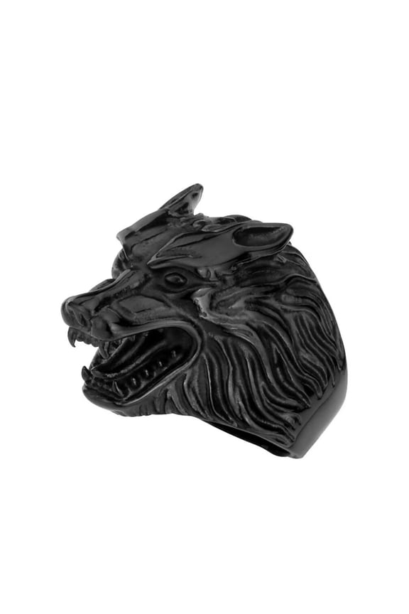 Men's Stainless Steel Domineering Gothic Tribe Roaring Wolf Head Amulet Knight Ring Personality Wolf Totem Vintage Punk Band Black Size 9