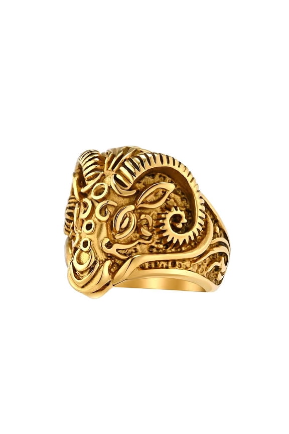 Men's Stainless Steel Domineering Vintage Hip Hop Devil Ghost Ram Goats Sheep Skull Head Biker Ring Gold Size 10