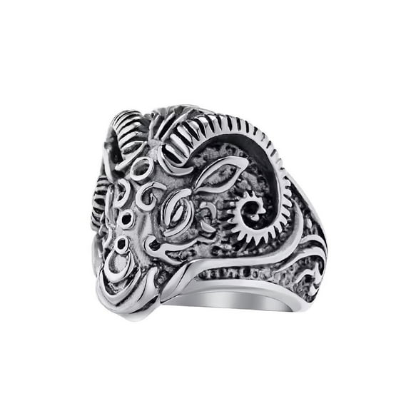 PAMTIER Men's Stainless Steel Domineering Vintage Hip Hop Devil Ghost Ram Goats Sheep Skull Head Biker Ring Silver Size 10