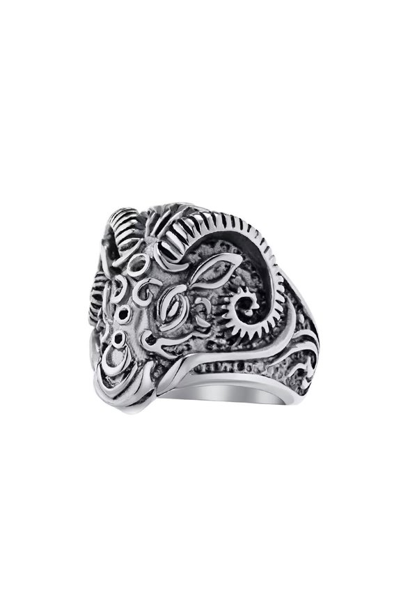 Men's Stainless Steel Domineering Vintage Hip Hop Devil Ghost Ram Goats Sheep Skull Head Biker Ring Silver Size 12