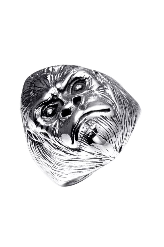 Men's Stainless Steel Domineering Vintage Orangutan The Journey to the West Animal Monkey Head Sun Wukong Biker Ring Silver Size 10