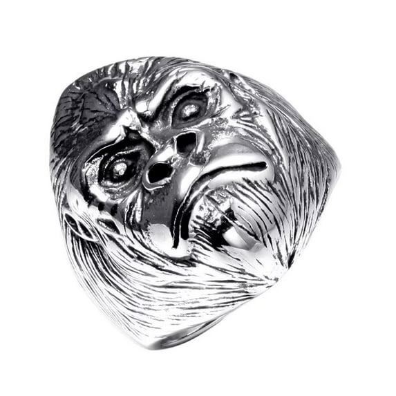 PAMTIER Men's Stainless Steel Domineering Vintage Orangutan The Journey to the West Animal Monkey Head Sun Wukong Biker Ring Silver Size 13