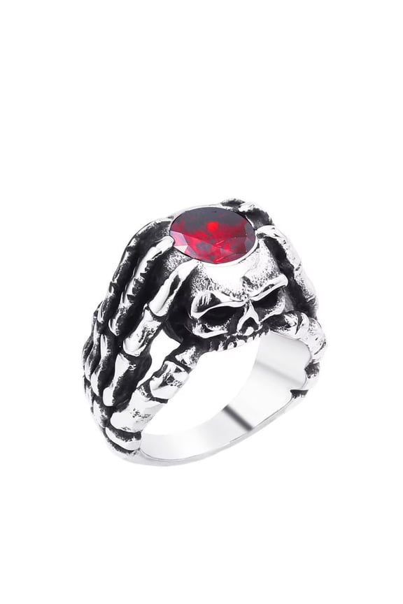 Men's Stainless Steel Dragon Claw Terrible Skull Head Ring with Gemstone Vintage Gothic Biker Punk Rock Silver Black Tone Size 8