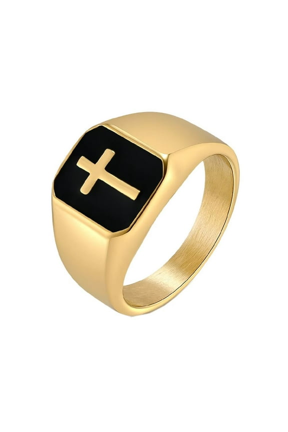 Men's Stainless Steel Enamel High Polished Cross Prayer Lucky Ring Gold Size 8