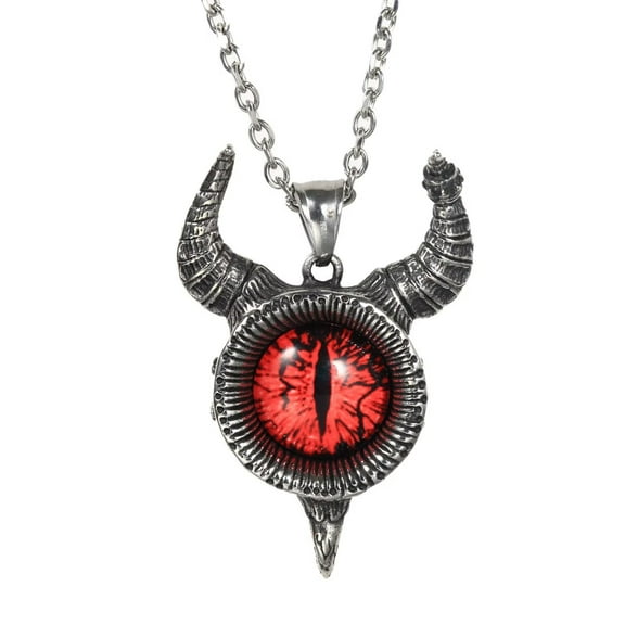 PAMTIER Men's Stainless Steel Gothic Biker Unique Red Evil Eye Oxhorn Pendant Necklace, Vintage Punk, with Chain
