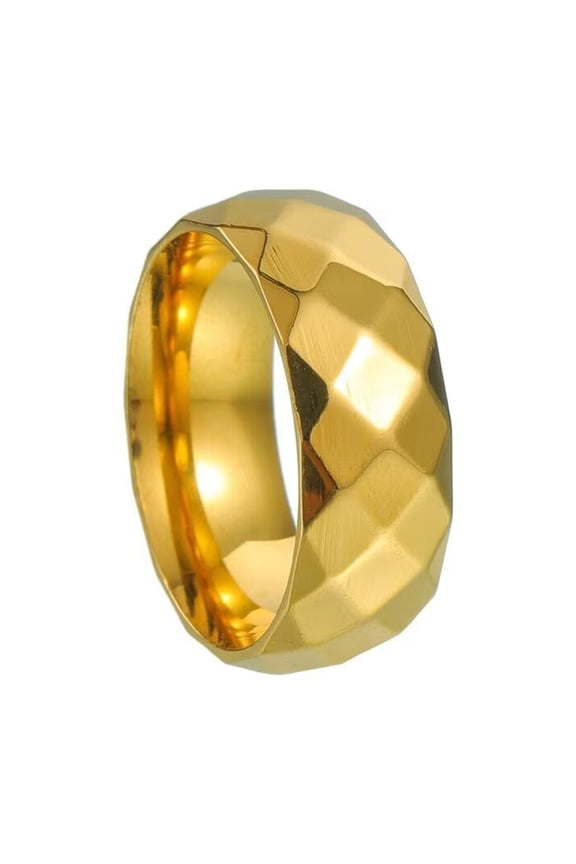 Men's Stainless Steel Gothic Punk 8mm Plain Glossy Geometry Rhombic Cut Multi-Faceted Biker Ring Statement Band Gold Size 9