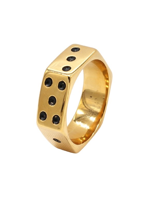 Men's Stainless Steel Hexagon Dice Biker Signet Ring Racing Street Style Geometric Slanted Minimalist Band Edgy Statement Jewelry Gold Plated Size 11