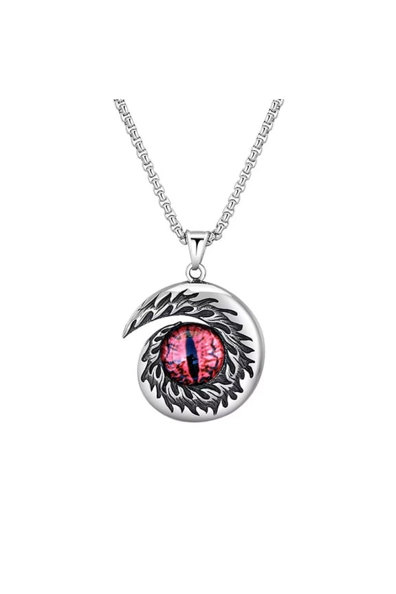 Men's Stainless Steel Hip Hop Non-mainstream Taoism Gossip Red Demon Devil's Eye Gemstone Pendant Necklace, Gothic Vintage Punk Free Chain