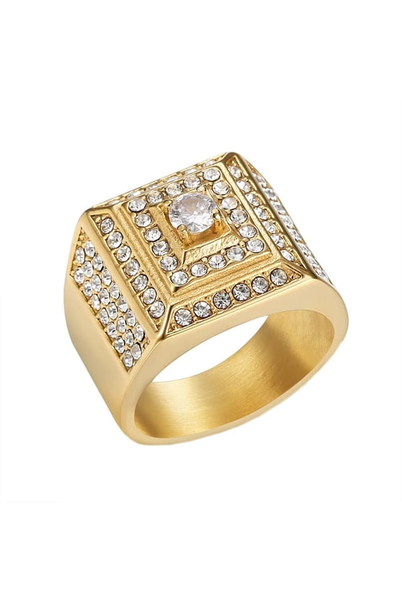Men's Stainless Steel Hip Hop Punk Micro Pave CZ Ring Gold Size 10