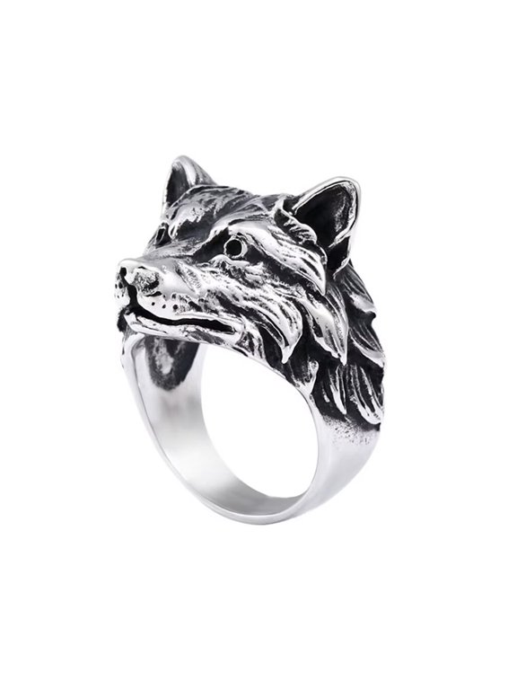 Men's Stainless Steel Hip Hop Tribe Forest Ferocious Wolf King Head Biker Ring Personality Vintage Punk Band Silver Black Tone Size 9