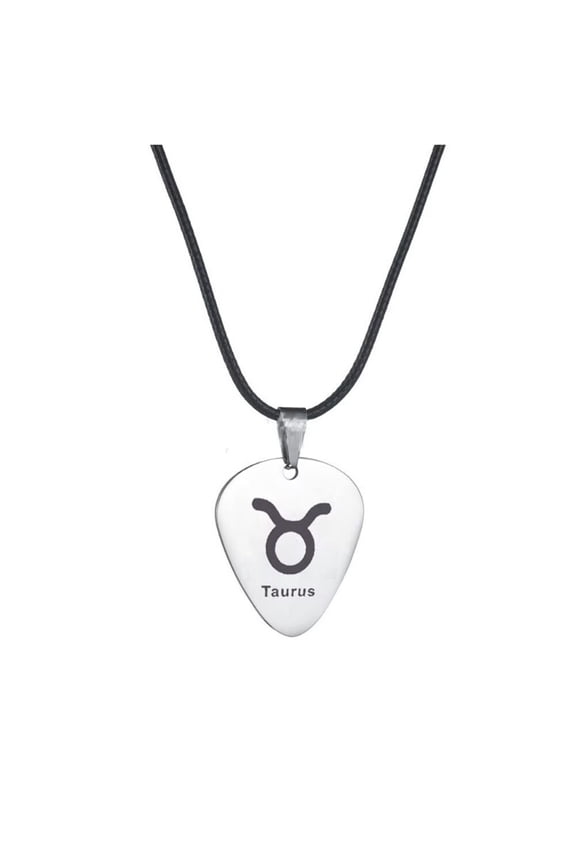 Men's Stainless Steel Jewelry Creative Zodiac Sign Guitar Plectrum Pendant Necklace Horoscope Jewelry Silver Black Taurus