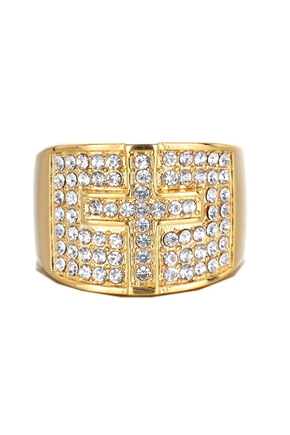 Men's Stainless Steel Jewelry Vintage Hip Hop Punk Micro Pave CZ Cross Ring Gold Size 9