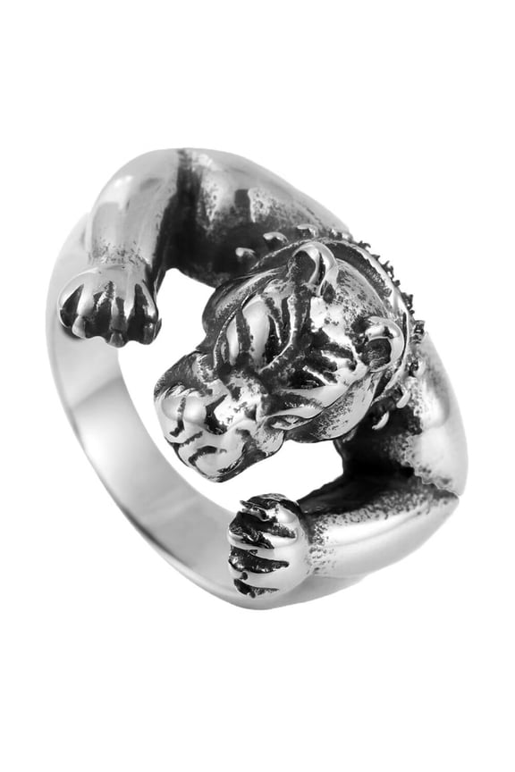 Men's Stainless Steel Personalised Punk Animal Muscle Dog Ring Silver Size 13