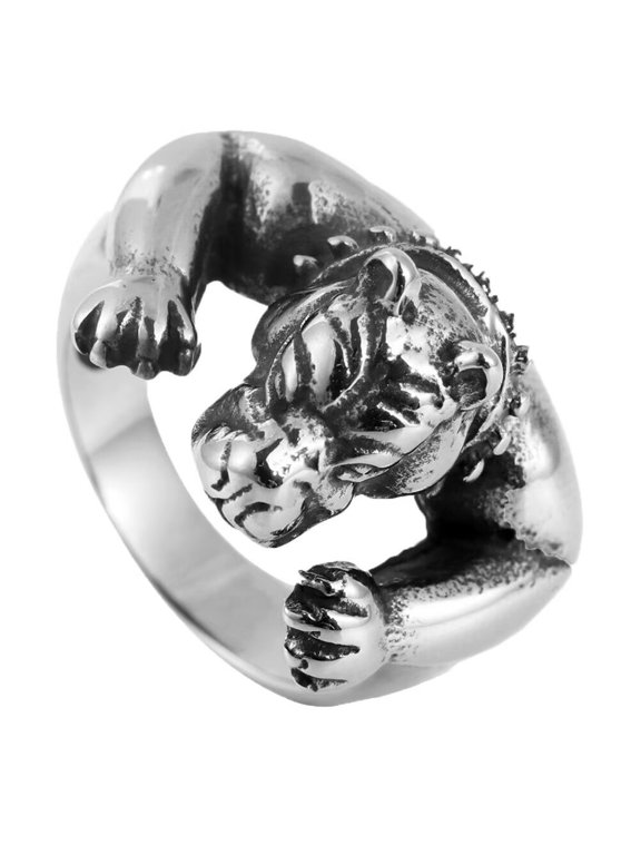Men's Stainless Steel Personalised Punk Animal Muscle Dog Ring Silver Size 13