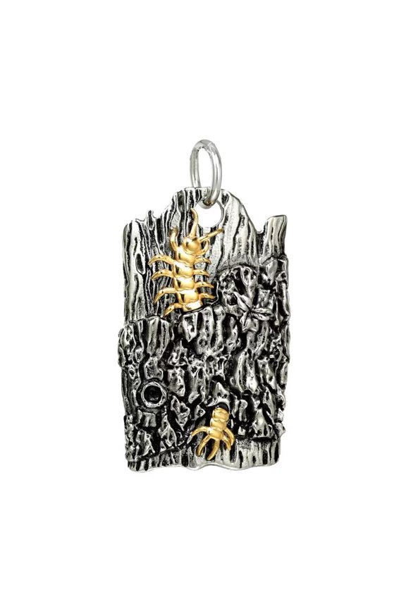 Men's Stainless Steel Personality Hip Hop Cool Punk Ancient Bark of a Tree Centipede Biker Pendant Necklace Ghost Skeleton Free Chain
