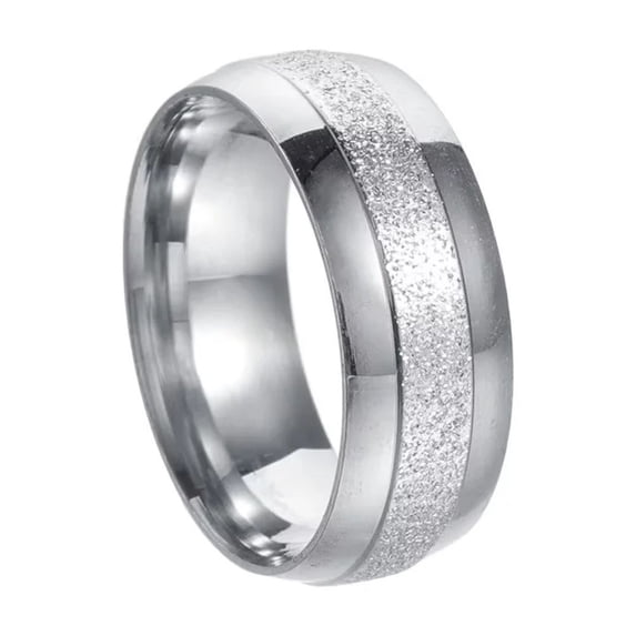 PAMTIER Men's Stainless Steel Personality Simple 8mm Refined Style Matte Finish Sandblast Scrub Couple Ring Silver Size 6