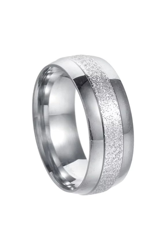 Men's Stainless Steel Personality Simple 8mm Refined Style Matte Finish Sandblast Scrub Couple Ring Silver Size 7