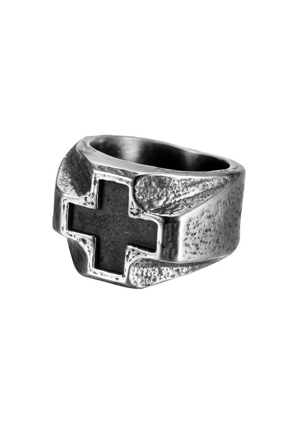 Men's Stainless Steel Personality Vintage Cool Holy Bible Scripture Cross Crucifix Biker Signet Ring Comfort Fit Silver Size 13