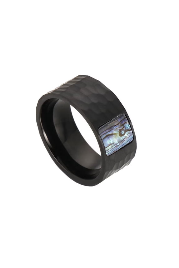 Men's Stainless Steel Personality Vintage Devil Skull Honeycomb Hammering Pattern Biker Ring Rainbow Abalone Shell Inlay Black Size 11