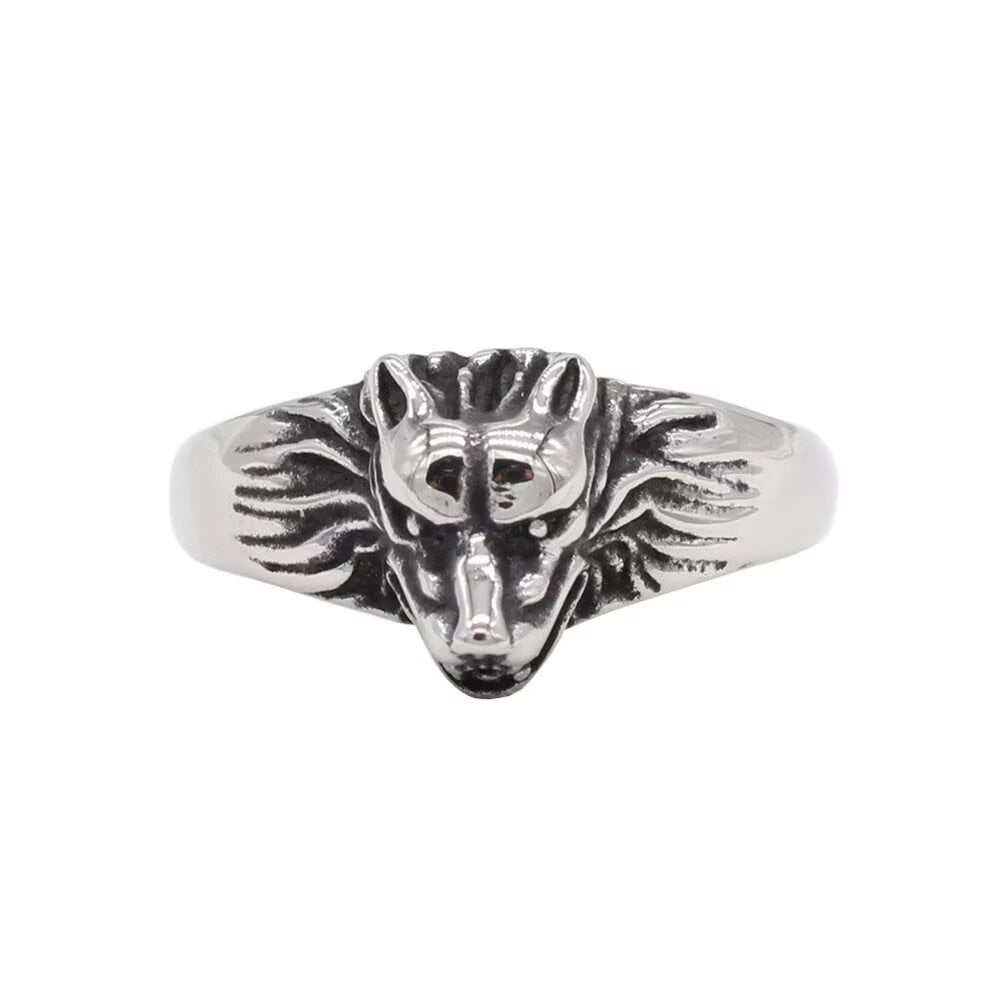 PAMTIER Men's Stainless Steel Wolf Head Ring - Vintage Roaring Werewolf Biker Ring, Hypoallergenic, Sizes 7-13