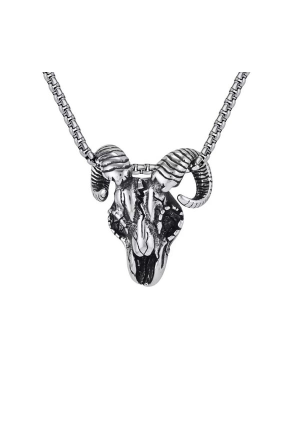 Men's Stainless Steel Personality Vintage Hip Hop Devil Ghost Goats Sheep Skull Head Pendant Skeleton Amulet Necklace Silver with Chain