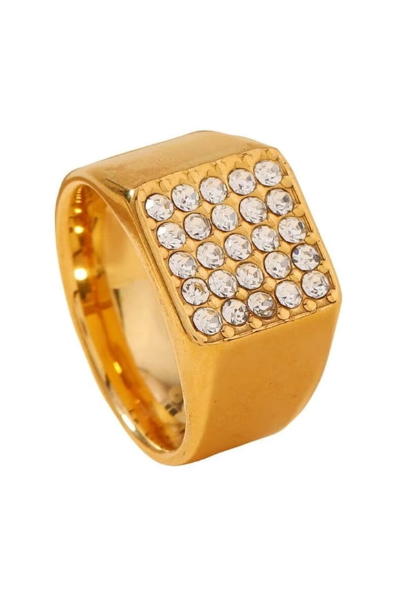 Men's Stainless Steel Personalized Square Vintage Cubic Zirconia Inlay Ring Hip Hop Style Gold Size 7