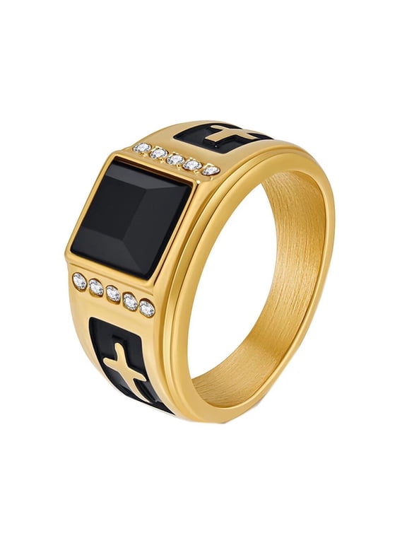 Men's Stainless Steel Personalized Vintage Cross Prayer Lucky Gemtone Ring Gold Size 7