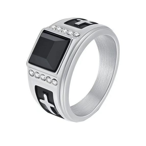PAMTIER Men's Stainless Steel Personalized Vintage Cross Prayer Lucky Gemtone Ring Silver Size 12