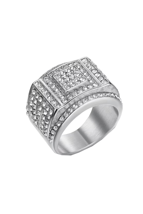 Men's Stainless Steel Personalized Vintage Cubic Zirconia Inlay Ring Hip Hop Style Silver Size 10