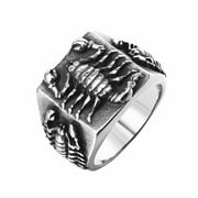 PAMTIER Men's Stainless Steel Personalized Vintage Horoscope Scorpion Engraved Ring Punk Style Silver Size 11