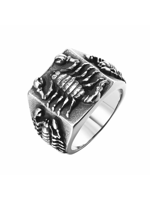 Men's Stainless Steel Personalized Vintage Horoscope Scorpion Engraved Ring Punk Style Silver Size 12