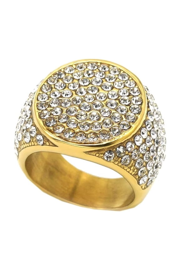 Men's Stainless Steel Personalized Vintage Micro Pave CZ Ring Hip Hop Style Gold Size 13
