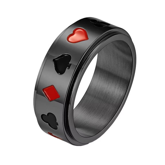 PAMTIER Men's Stainless Steel Playing Card Anxiety Fidget Stress Relieving Rotatable Ring Black Size 8