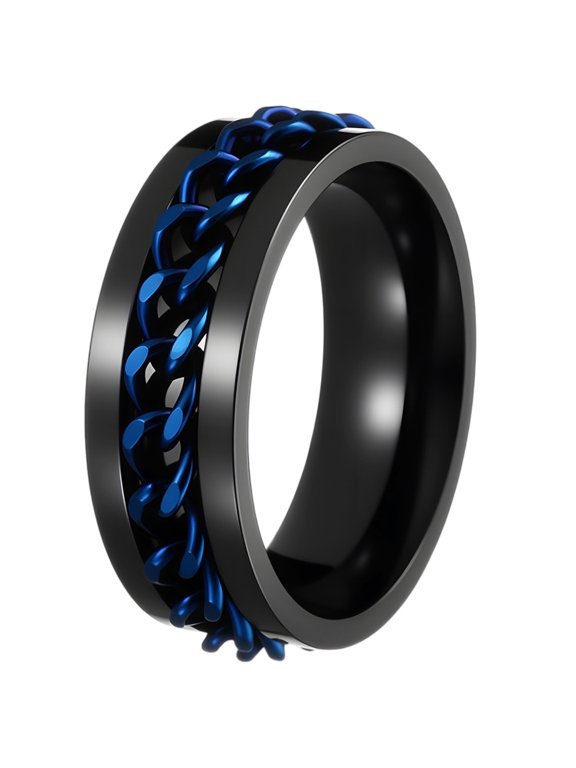 Men's Stainless Steel Polished Outer Spinner Chain Link Rings Durable Bold Rotating Wedding Engagement Band Hip Hop Punk Industrial Finger Jewelry Gift Style 7 Size 6