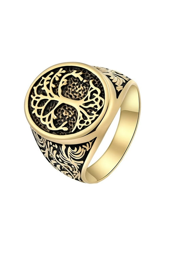 Men's Stainless Steel Retro Celtic Tree of Life Ring Punk Style Gold Size 7
